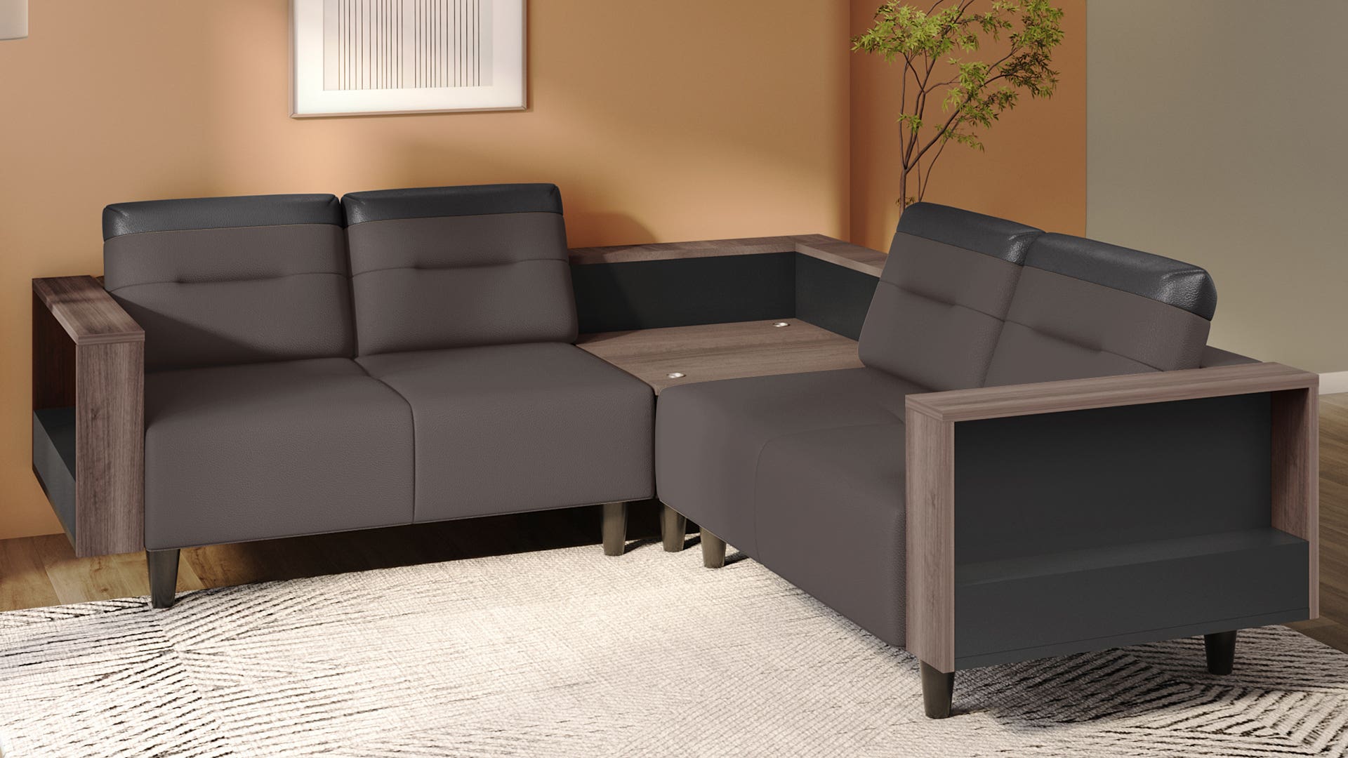 Vespera 4-Seater Synthetic Leather L-Shape Sofa with Storage
