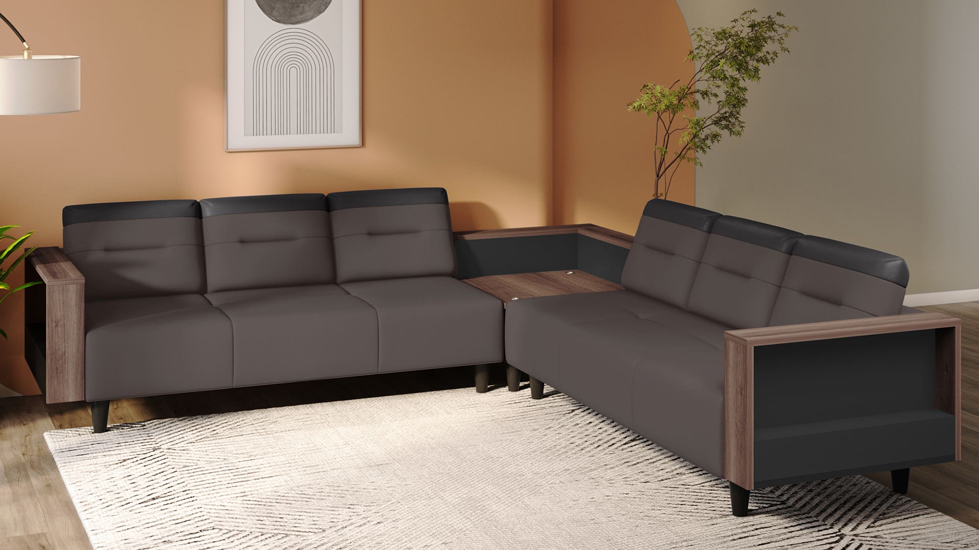 Vespera 6-Seater Synthetic Leather L-Shape Sofa with Storage