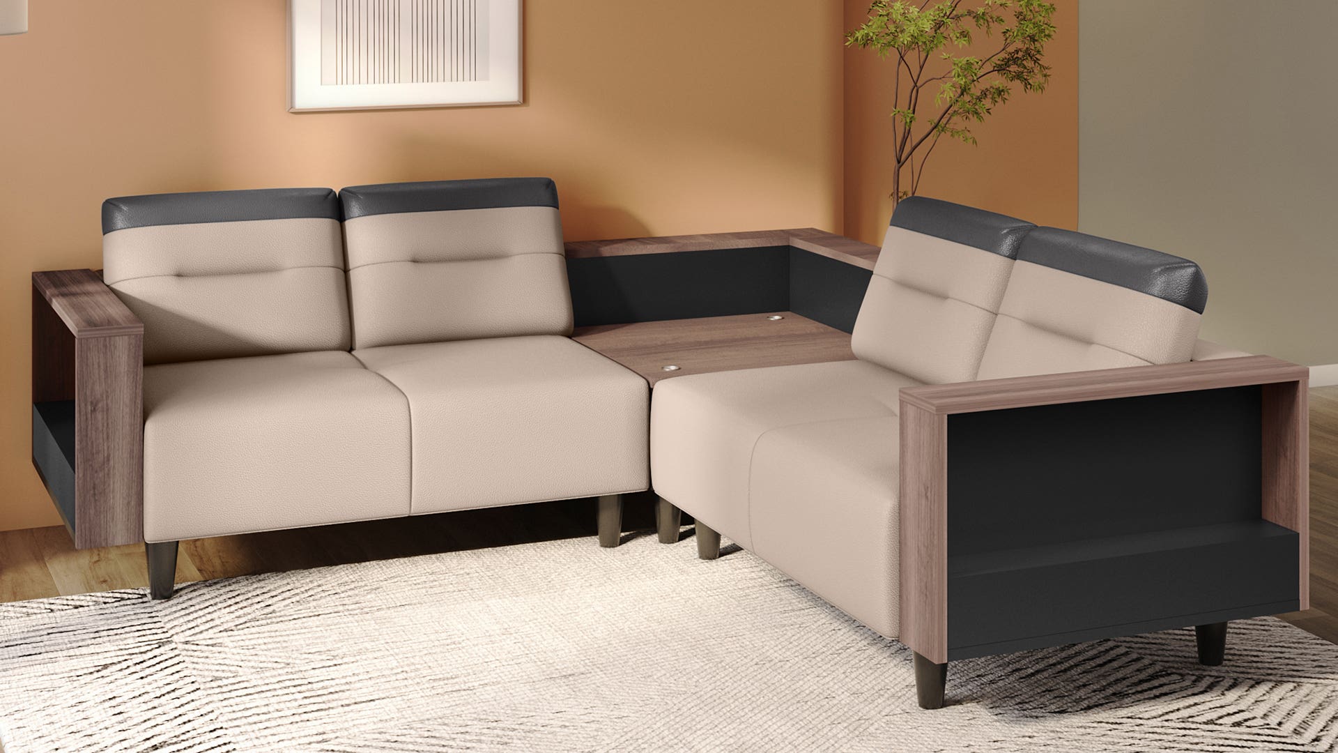 Vespera 4-Seater Synthetic Leather L-Shape Sofa with Storage