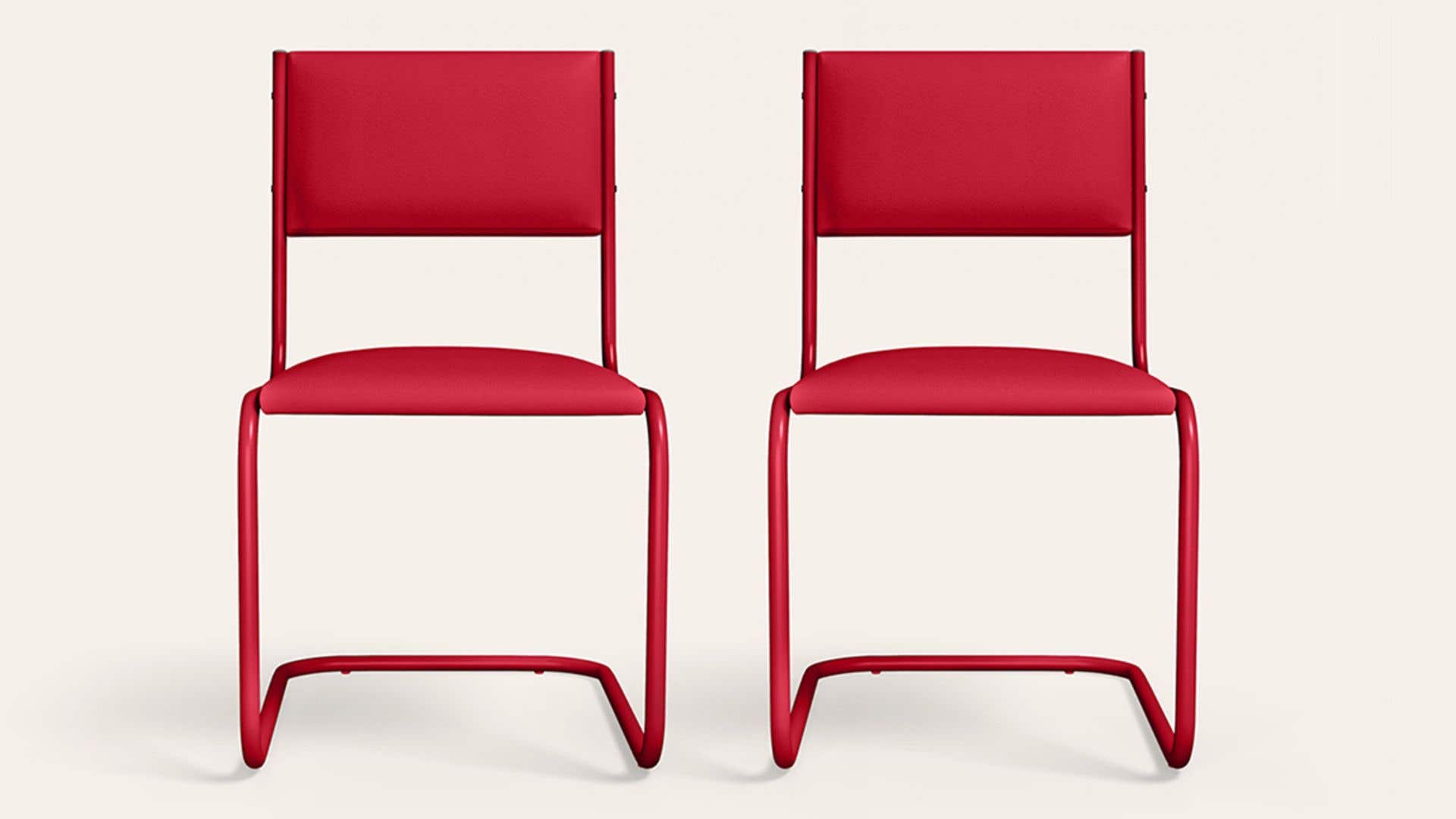 Vivid Ergonomic Leatherette Cantilever Chair (Set of 2, Red)