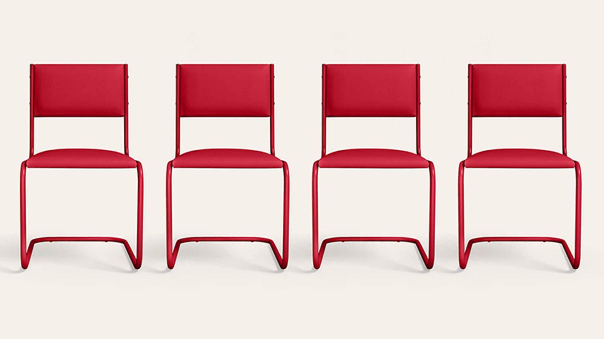 Vivid Ergonomic Leatherette Cantilever Chair (Set of 4, Red)