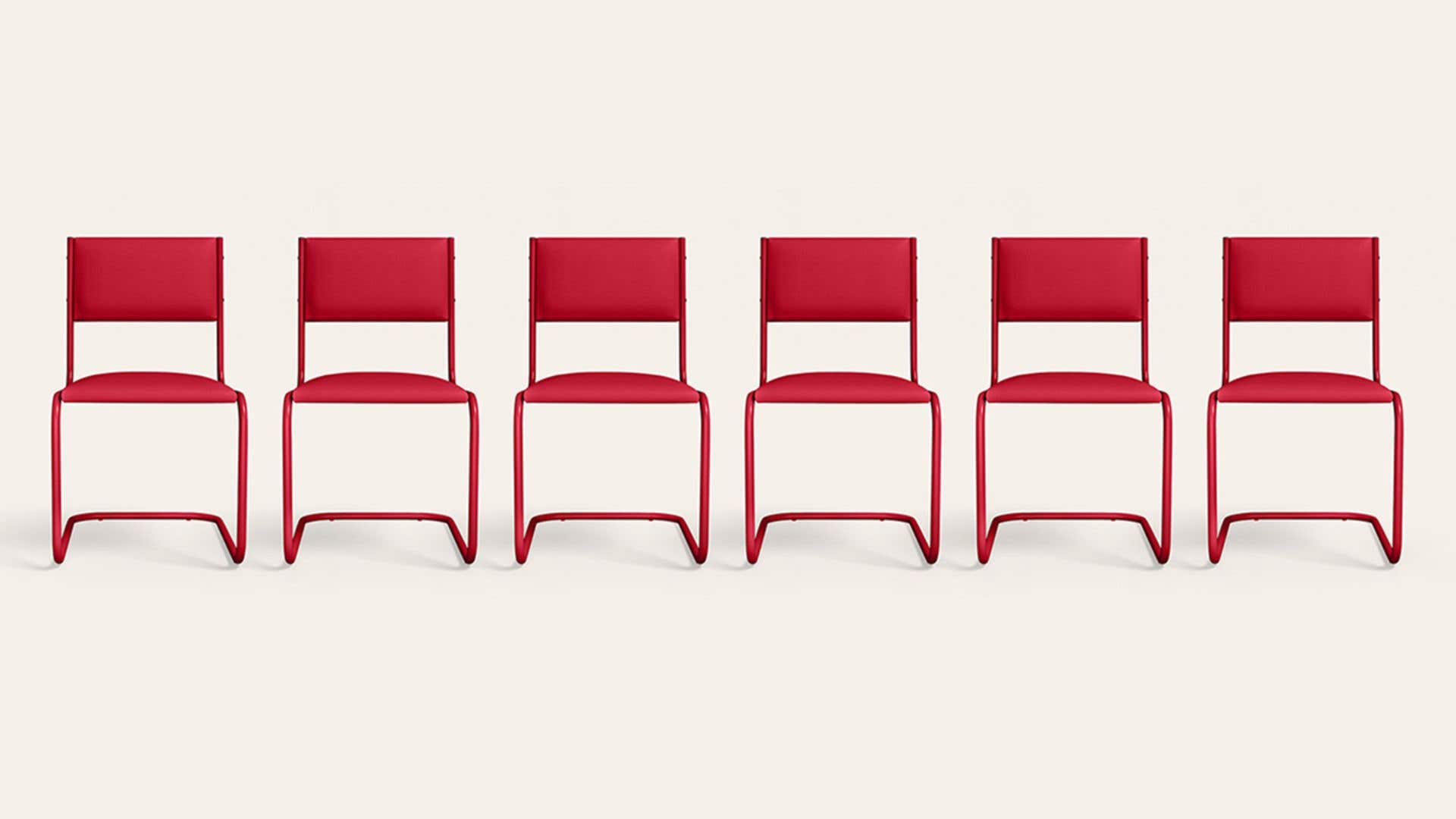 Vivid Ergonomic Leatherette Cantilever Chair (Set of 6, Red)