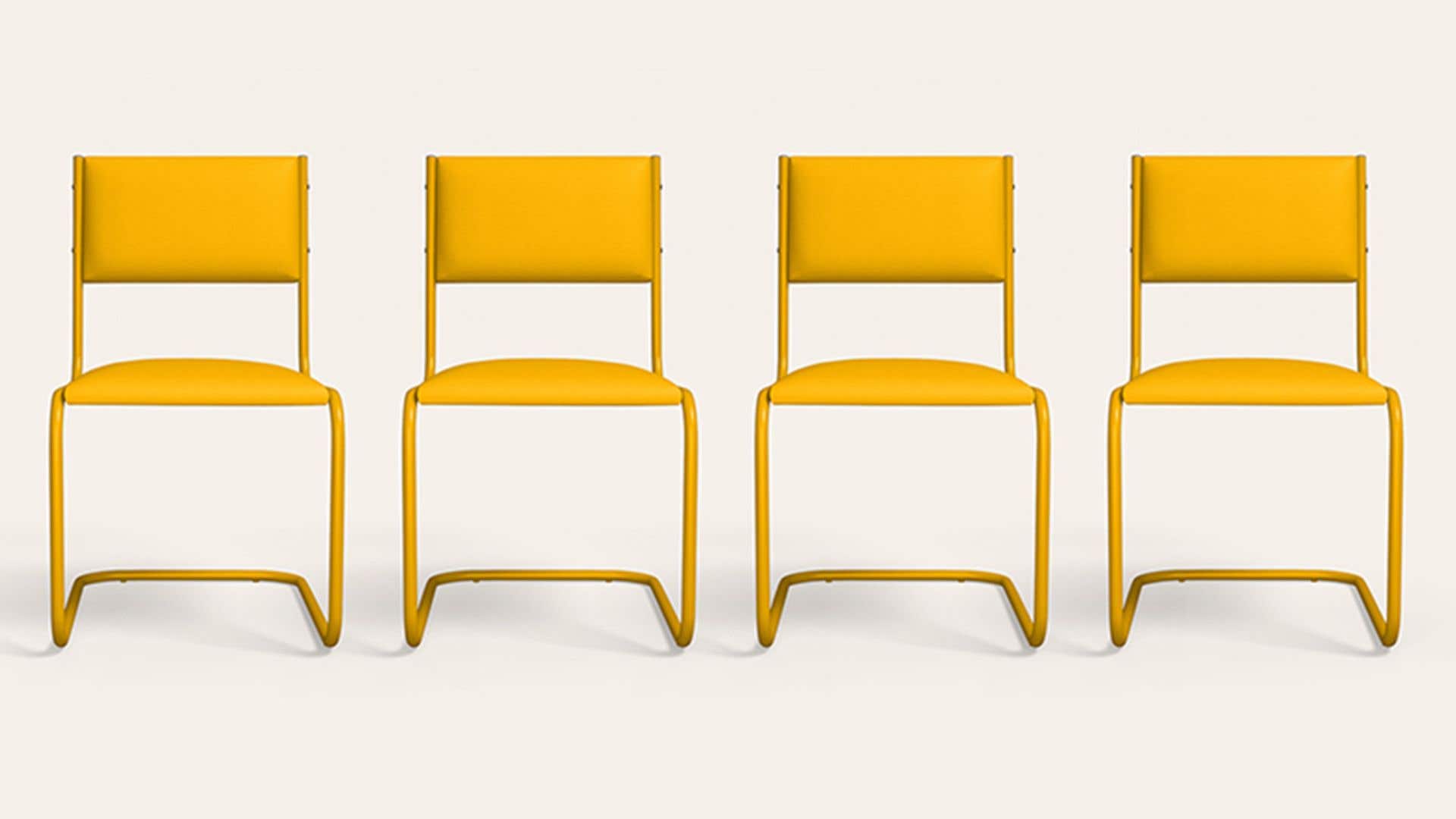 Vivid Ergonomic Leatherette Cantilever Chair (Set of 4, Yellow)