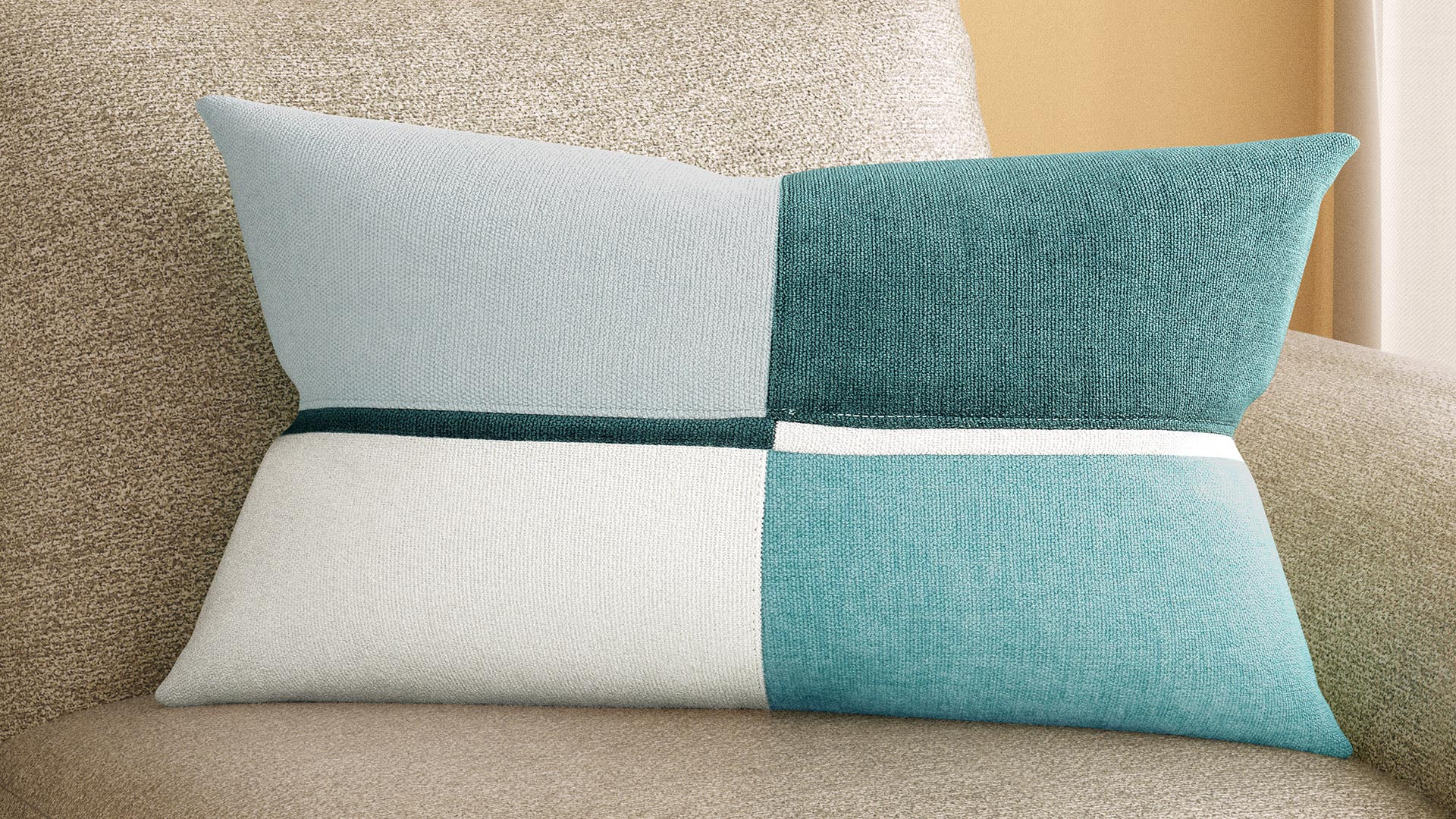 Quad patch-Panelling Polyester Cushion Cover