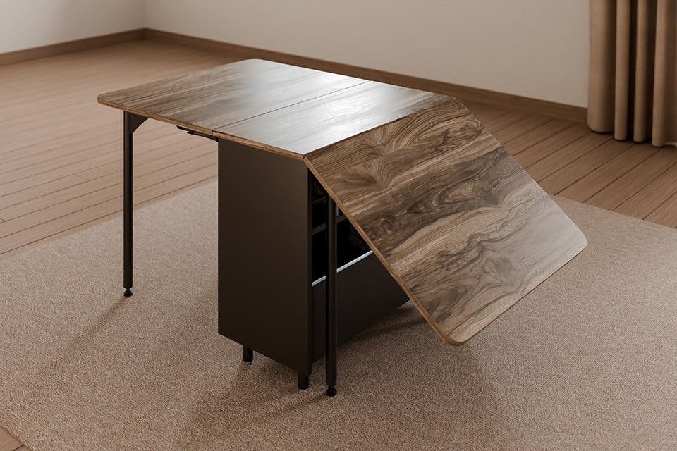 The Terrano fold-away wall-mounted dining table from Interio in a modern apartment.