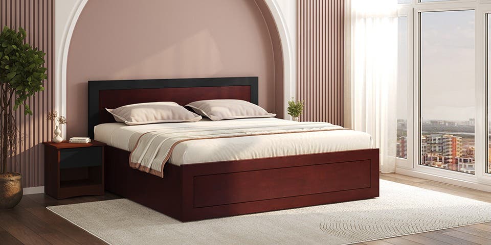 A Scandinavian bedroom furniture set in a minimalist setting.