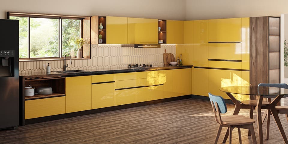Contemporary modular kitchen with flexible storage and ergonomic work zones.