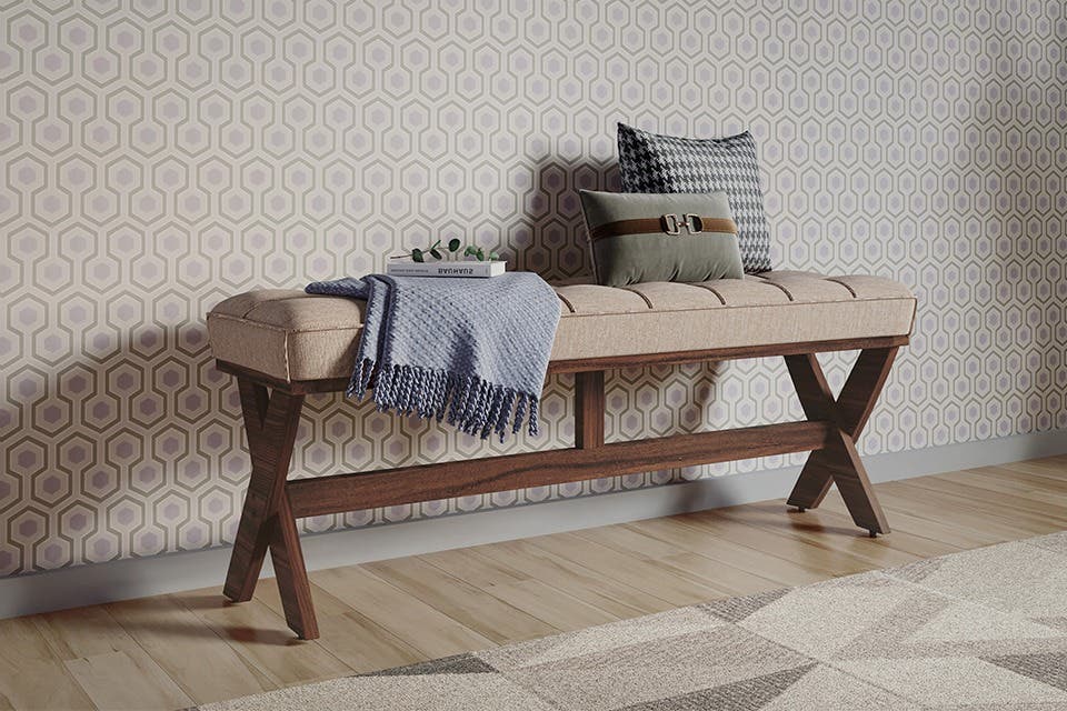 Contemporary bench placed against a wall in a modern home.