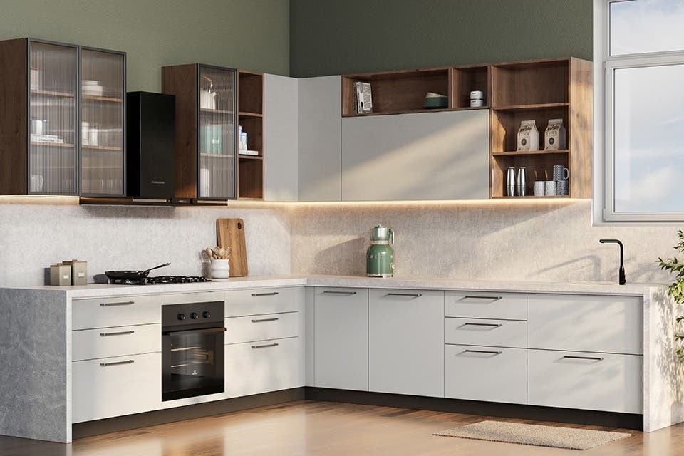 L-shaped kitchen in a contemporary home.