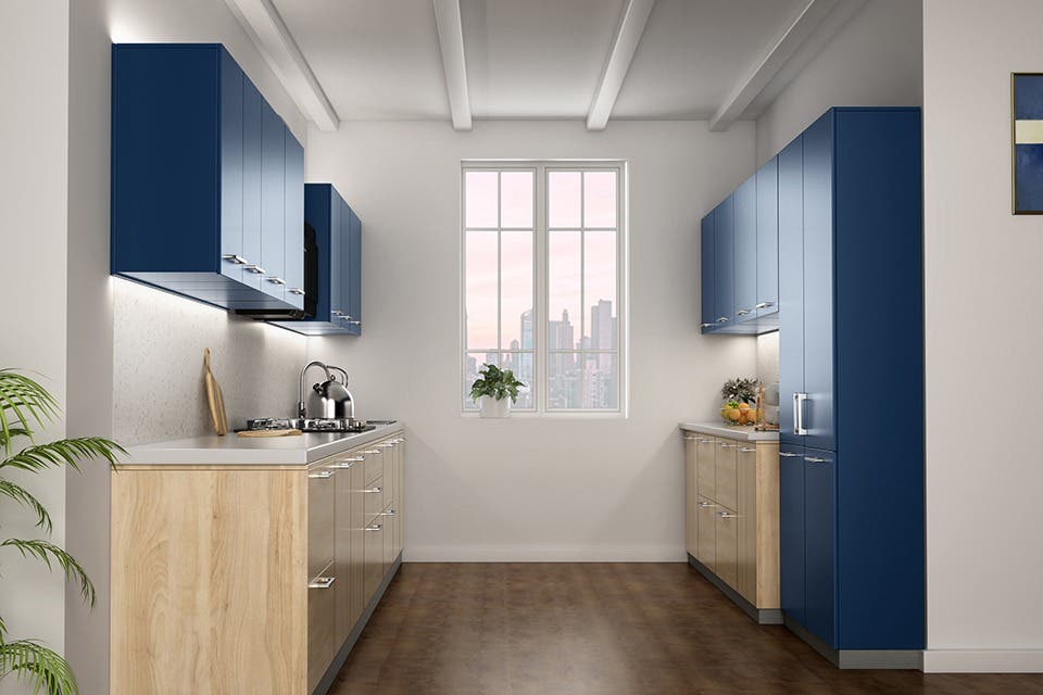 Spacious parallel kitchen.