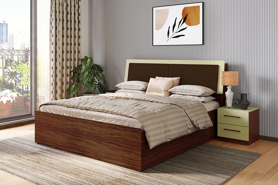 A cosy bedroom with a bed and bedside table. 