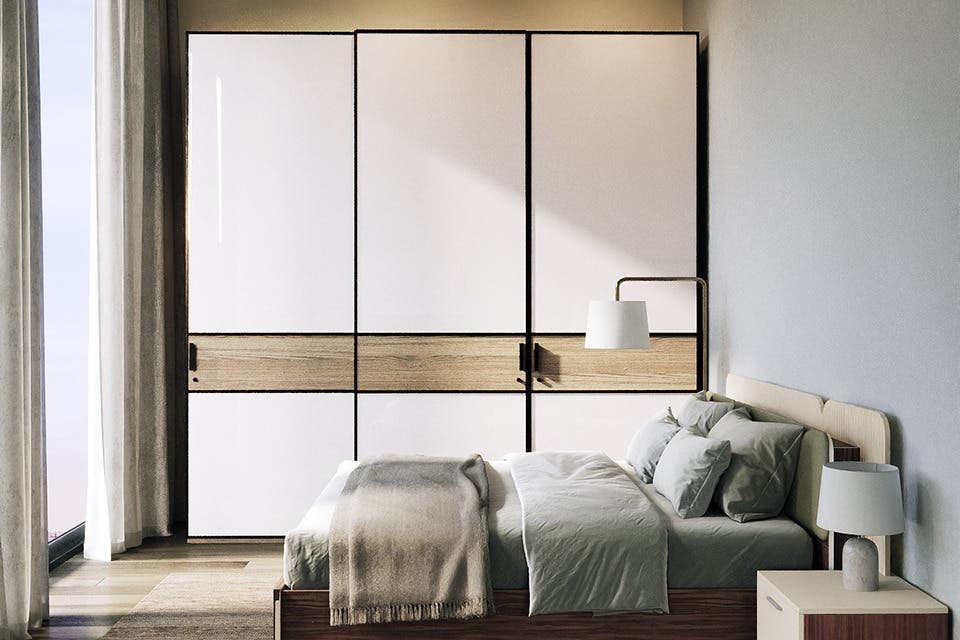 Sliding wardrobe with wide storage compartments. 