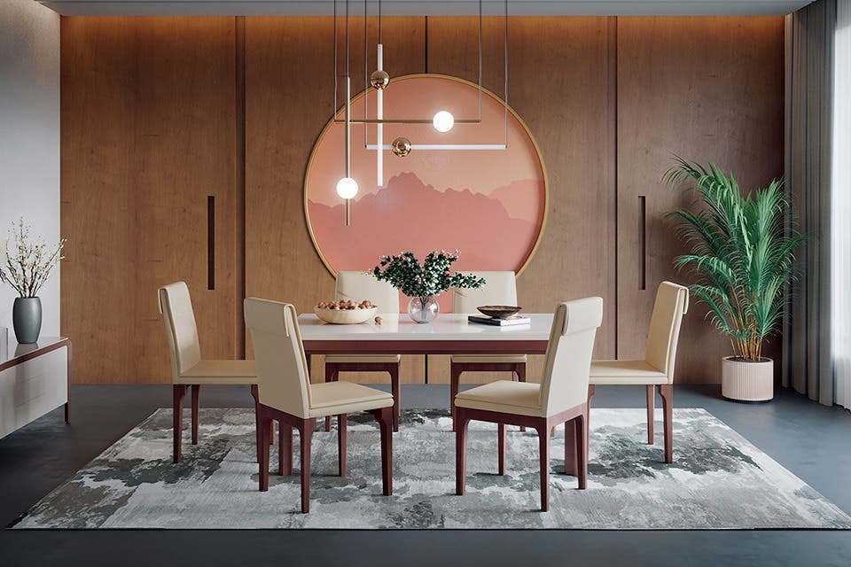 Terrene Plus dining chair by Interio in a dark wood finish suited to traditional dining rooms. 