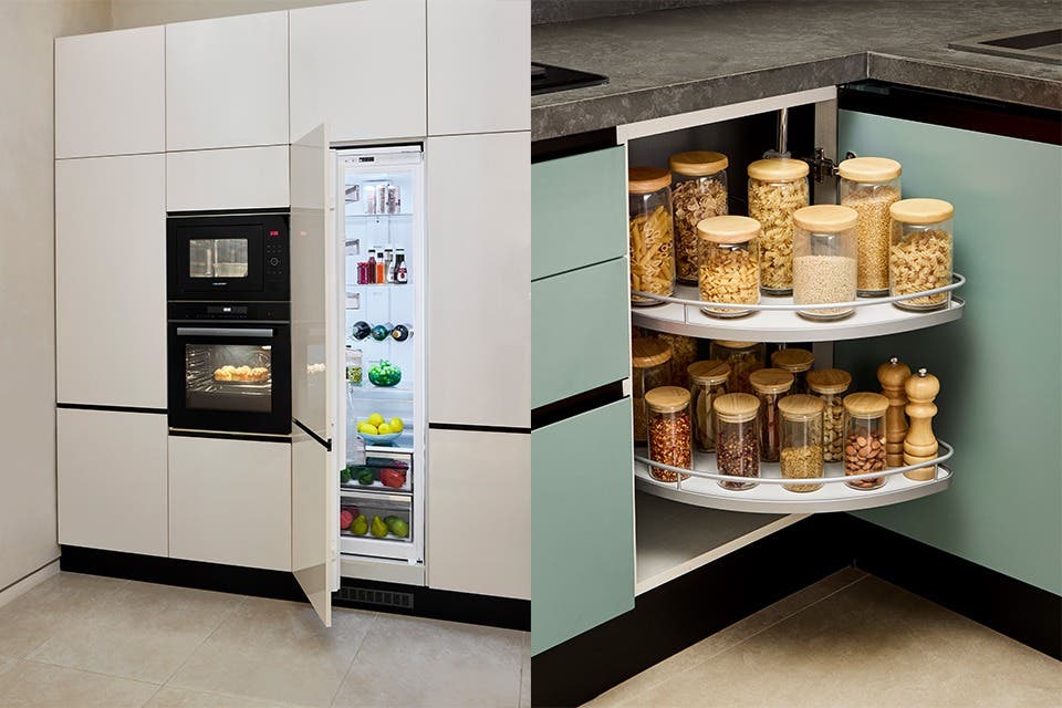  Modular storage and inbuilt appliances in a modern modular kitchen.